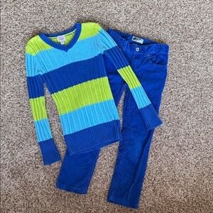 Children Place Girls outfit, sweater Med 7/8, blue skinny corduroy 6X/7 pants